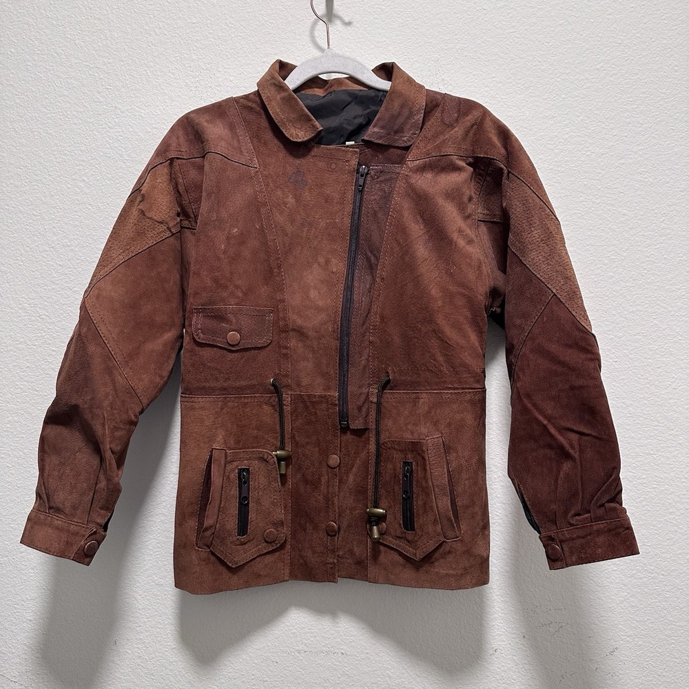 Vintage 80s Mexican Suede Leather Jacket Perlita Brown Field Moto‎ Style Made MX